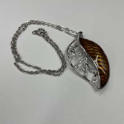 Baltic Amber Pendant on Silver Toned Chain 