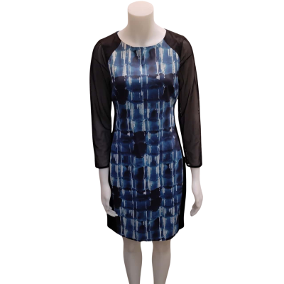 Karen Millen Women's  Size 16 Long Sleeve Dress Black  / Blue / Grey 