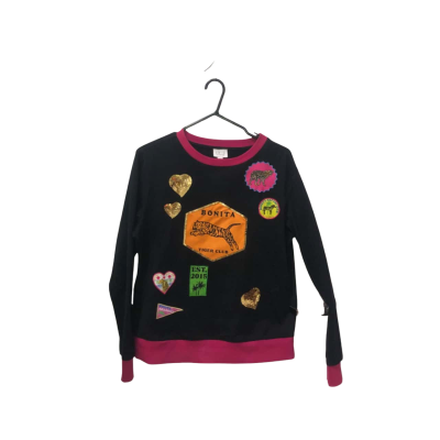 Bonita Collective Black Jumper With Pink Trim and Animal Patches Size XL