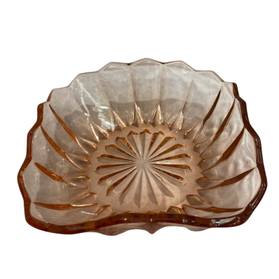 Vintage Pink Glass Bowl - Art Deco Design 17cm x 17cm