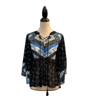 Dotti Womens Size 8 Short Sleeve Top Black/Blue/Floral/White