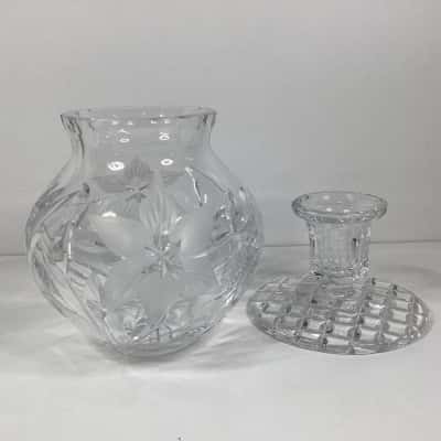 Vintage Bavarian crystal vase & candlestick 