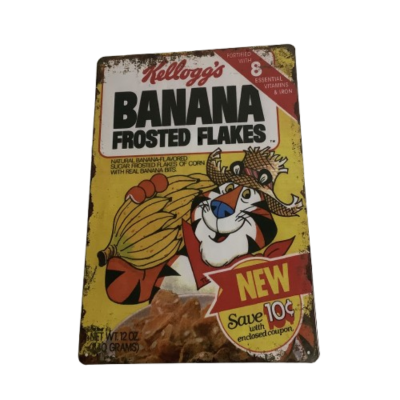 Brand New Kellogg's Banana Frosted Flakes Metal Man Cave Aussie Car Sign #2270-1-pp