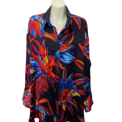 H&M Womens  Size L Long Sleeve Shirt Blue / Orange 