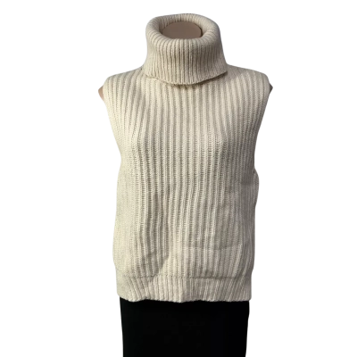 Country Road Womens Size XS Cream Ribbed Pattern Roll-neck Sweater Vest 