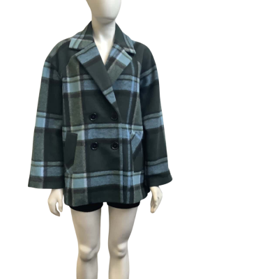 Brand New Sportsgirl Womens  Size 10 Oversized Checked Winter Jacket Blue / Green Mix 