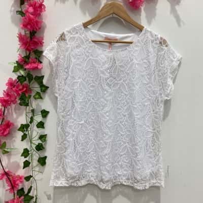 Millers Womens Short Sleeve Lace Top Size 12 White 
