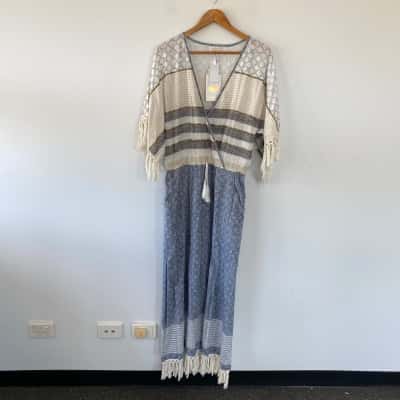 Lula Soul Blue White Sabine Maxi Dress Size M 