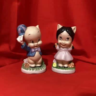 Vintage Porky & Petunia Pig Figurines