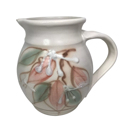 Studio Pottery Creamer Pink and green Australian floral Glaze