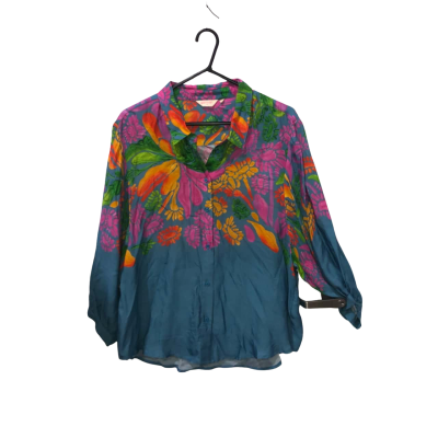 Light Weight Blue Gorman Shirt with Pink, Yellow, Green, Purple Patterns Size 14