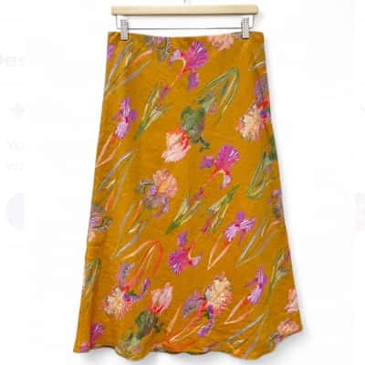 Gorman Size 12 Floral Skirt - 100% Linen - Artist Collab