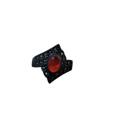  925 Silver Carnelian Ring With Marcasite Accents