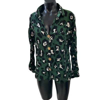 Pink Diamond Womens  Size L Blouse Black  / Green / White 