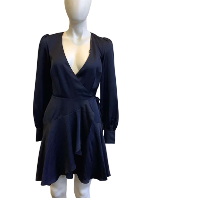 BNWT Portmans Women's Size 6 Long Sleeve Mini Satin Wrap Dress Navy Blue 