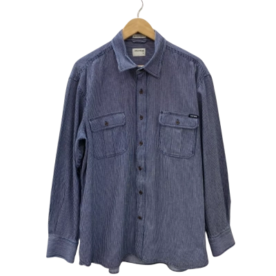 Driza-Bone Mens  Size XL Long Sleeve Shirt Navy Blue / Pinstriped 