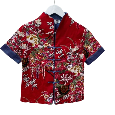 MINIYE Womens Floral Top -  Size M Short Sleeve - 55% Hemp, 45% Cotton