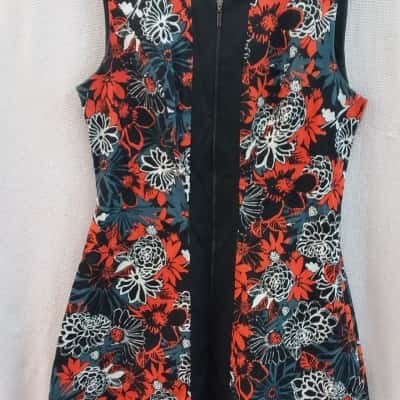  Womens  Size 12 Sleeveless Dress  Black / Orange / White 