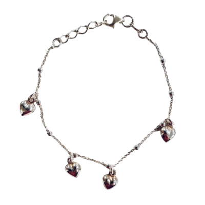  Dangling Heart Charms Mini-Chain Silver Bracelet