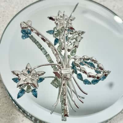 Vintage Star Art Sterling Large Gemstone Flower Brooch 