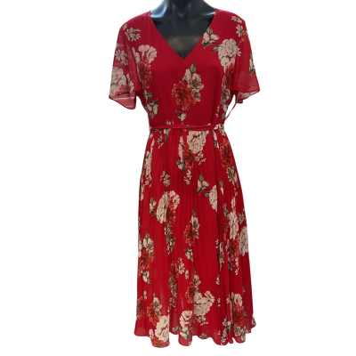 Jacqui-E Womens  Size 14 Floral Dress Cream / Floral / Green / Red / White 