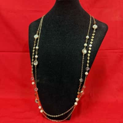 Layered Gold Tone Station Necklace