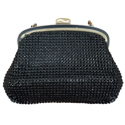  Vintage Sterling Mesh Black & Gold Evening Bag