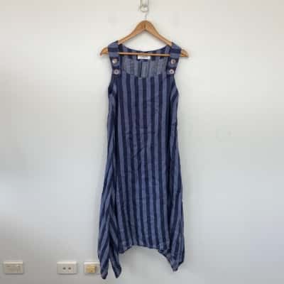 Virtuelle Blue Striped Sleeveless Midi Dress Size 12 