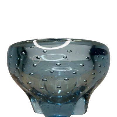 Whitefriars Pale Blue Glass Lobed Bowl with Controlled Bubble Pattern