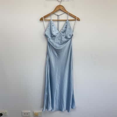 Dissh Blue Havanna Satin Midi Dress  Size 10 