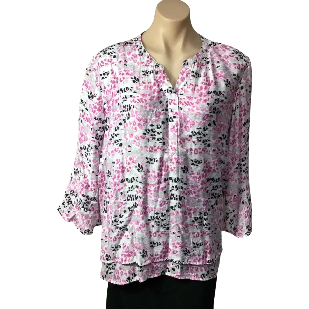Black Pepper Womens Size 18 White / Grey / Pink / Black Pattern 3/4 Sleeve Top(s)