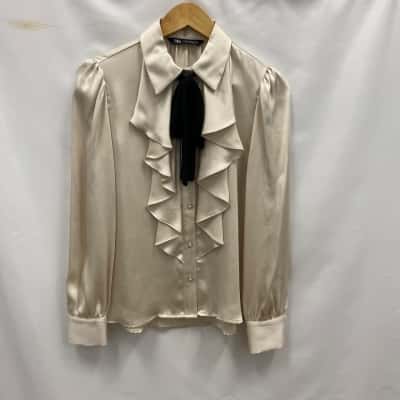 Zara Women's Size XS Long Sleeve Fancy Shirt Beige 