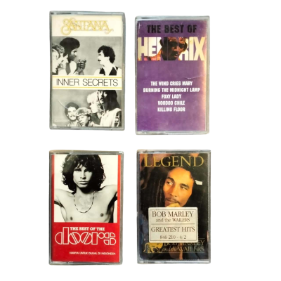 Set of 04 Cassettes. Bob Marley and the Wailers - Greatest Hits (Legend), Jimmy Hendrix - The Best of Hendrix, The Doors- The Best of the Doors & Santana - Inner Secrets. Good Condition All of them.