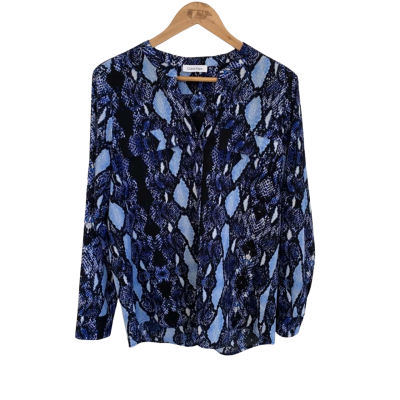 Calvin Klein Womens  Size S Button Up Top / Long Sleeve Top Black  / Blue / Pattern 
