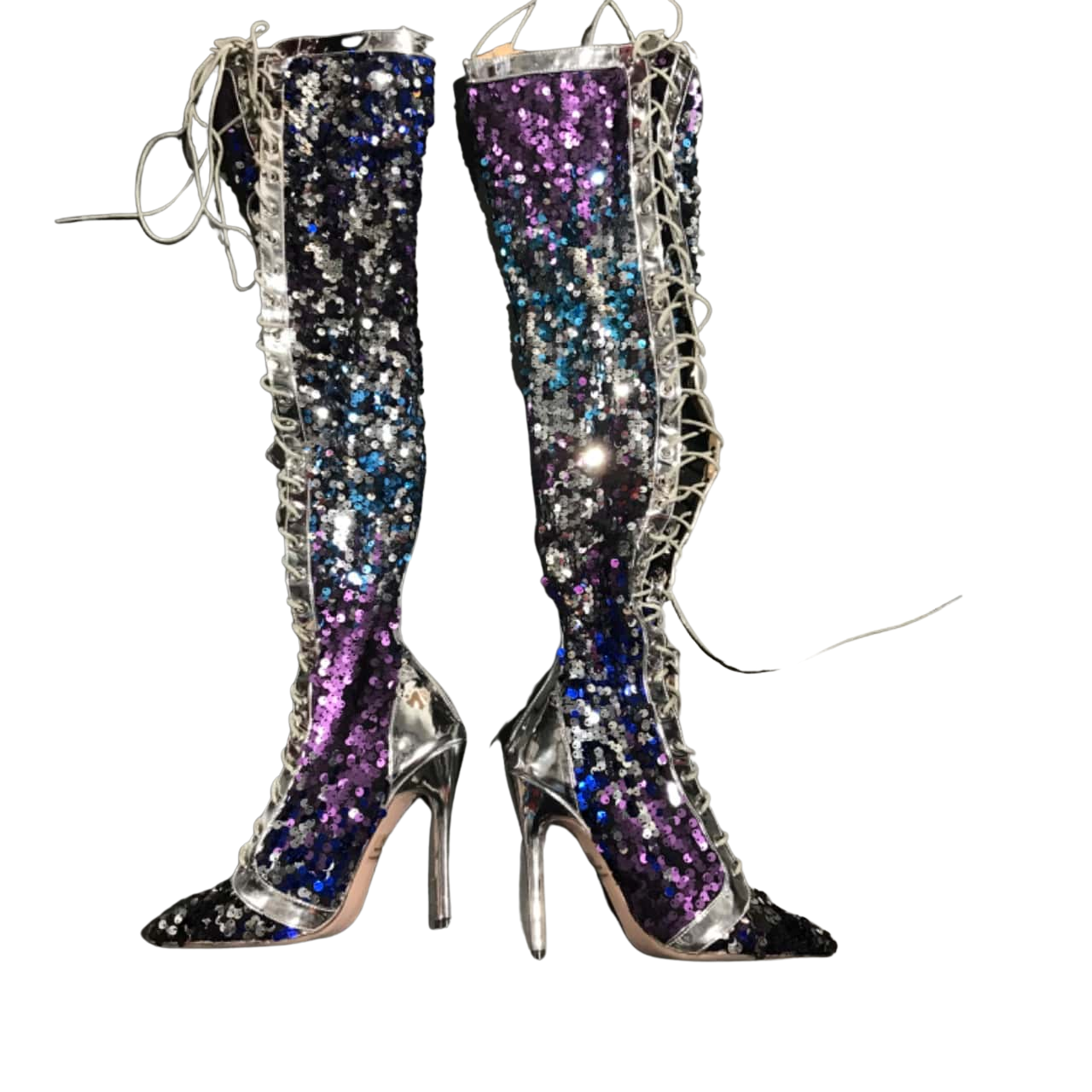 NWOT Stunning Chase & Chloe Womens Over The Knee Fully Sequined Boots Size 5.5 Long Zipper at