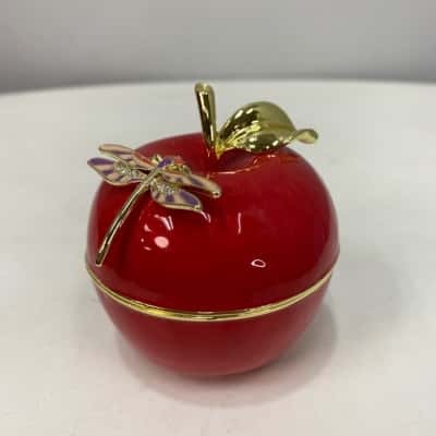 WOFS Feng Shui Enamelled Magnetic Apple & Dragonfly Trinket Box