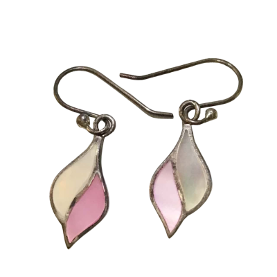  Womens S/Silver Earrings with Pink  / White enamel