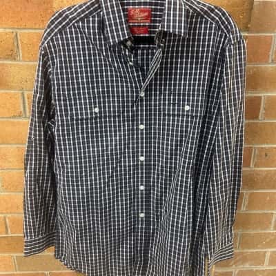 R.M. Williams Mens  Size M Long Sleeve Shirt Blue / Brown / Checked / White 