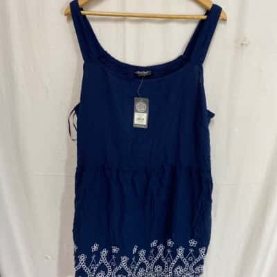 Autograph Dress Size 22 White Floral Embroidery Blue
