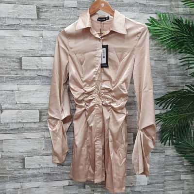 Pretty Little Thing Womens  Size 12 Cocktail Dress / Long Sleeve Dress Champagne 