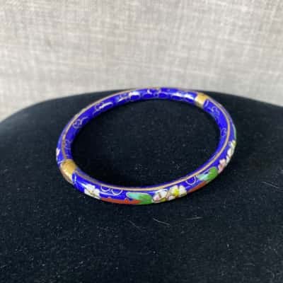 Enamel Bangle Bracelet Floral Blue 