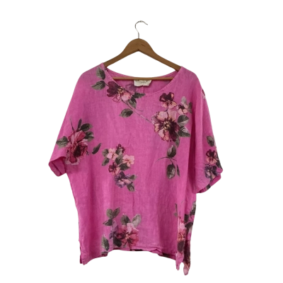 Donna Donna Size L Made in Italy Linen Pink Floral Top