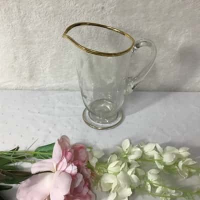 Vintage Glass Pitcher with Etched Frosted Grapevine Pattern