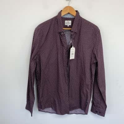 Ben Sherman Blue Red Pattern Long Sleeve Regular Fit Shirt  Size L 