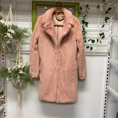  Evergreen Womens Faux Fur Coat Pink Size 8 