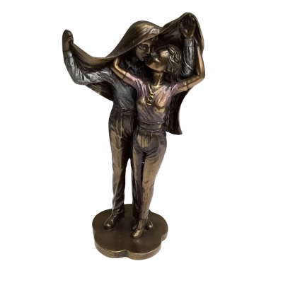 Figurine of Boy/Girl Stealing a Kiss Under His Jacket