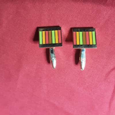  Men's Gold tone  cuff links with enamelled style bold colour accents