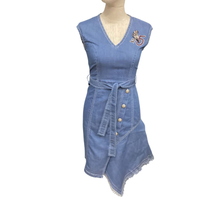  Anmani  Denim Dress with Rhinestone Bird Detail  Size 4 Sleeveless Dress  Blue 