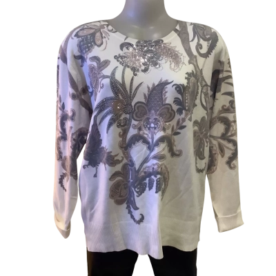 BNWT*Caroline Morgan.  Long Sleeve Floral & Rhinestone  Knit.    Size 16 