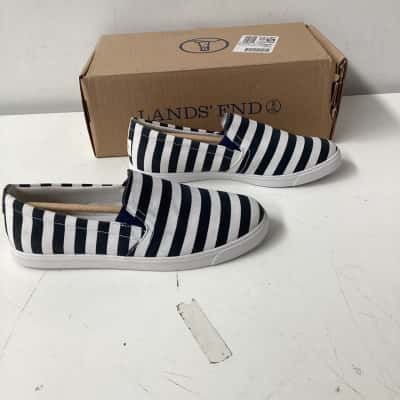 Lands End Womens  Size 37 casual slip on sneakers Navy Blue / White 